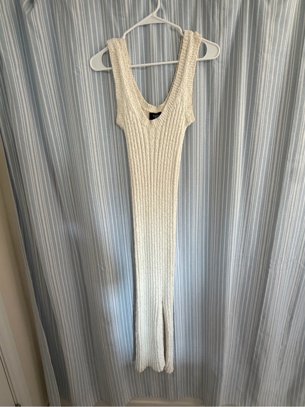 Vici Cream Ribbed Scoop Neck Knit Jumpsuit